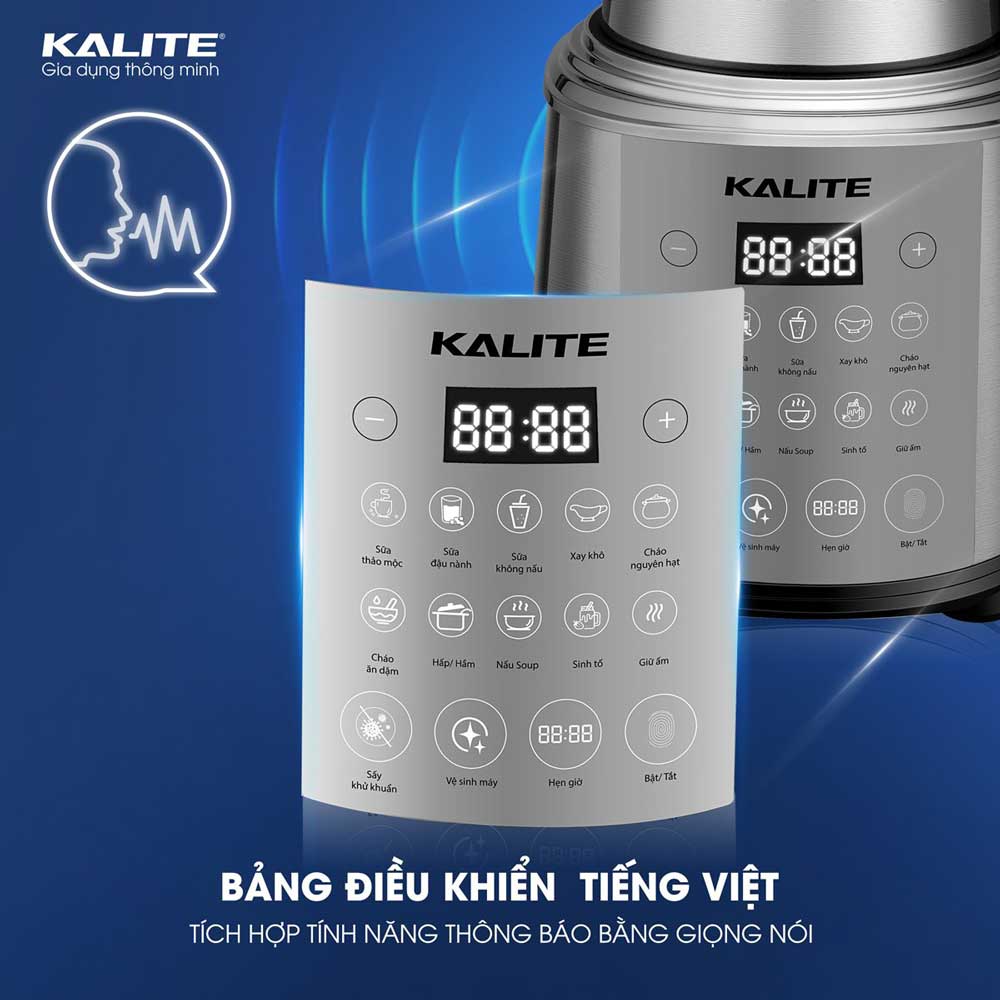 Máy làm sữa hạt Kalite KCB4741 dung tích 1.75L công suất 1800W đa dạng nấu sữa hạt, nấu cháo, xay sinh tố, nắp cảm biến chống trảo, hàng chính hãng