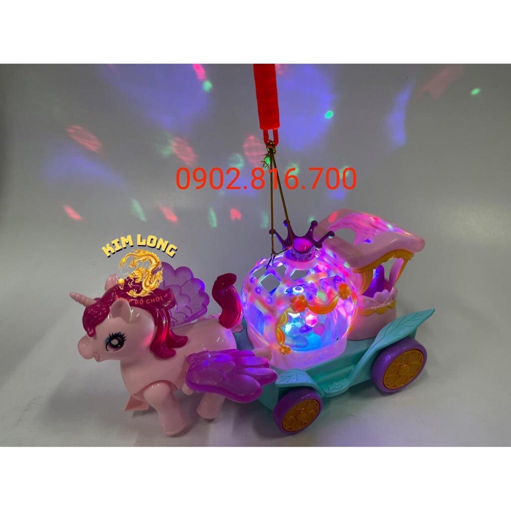 Đồ chơi lồng đèn trung thu cho bé gái hình NGỰA PONY KÉO XE CÔNG CHÚA tặng pin nhạc đèn
