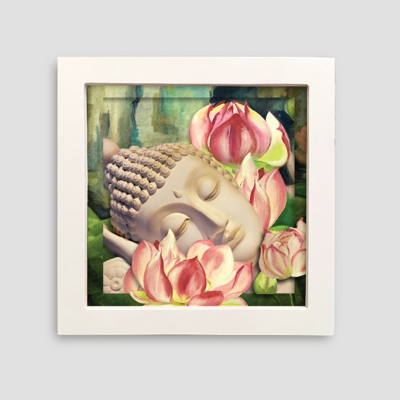 Tranh Để Bàn 3D Trang Trí Mopi - Chủ Đề Tranh Phật Giáo, Phật Tổ Như Lai Và Hoa Sen (Khung Tranh 18 x 18 x 3 cm)
