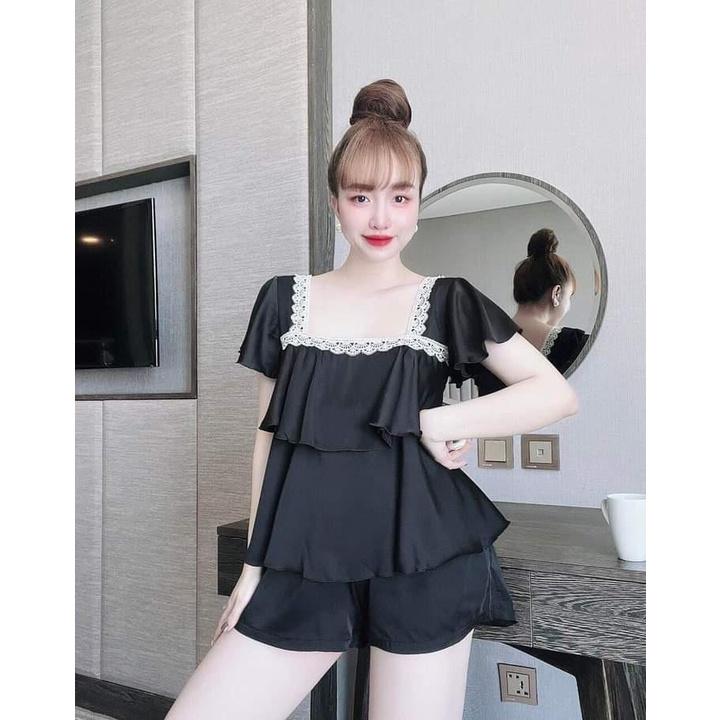 Đồ Ngủ 2 Dây Sexy Bộ Lụa Satin Phối Ren Đồ Bộ Mặc Nhà Nữ Freesize dưới 58kg