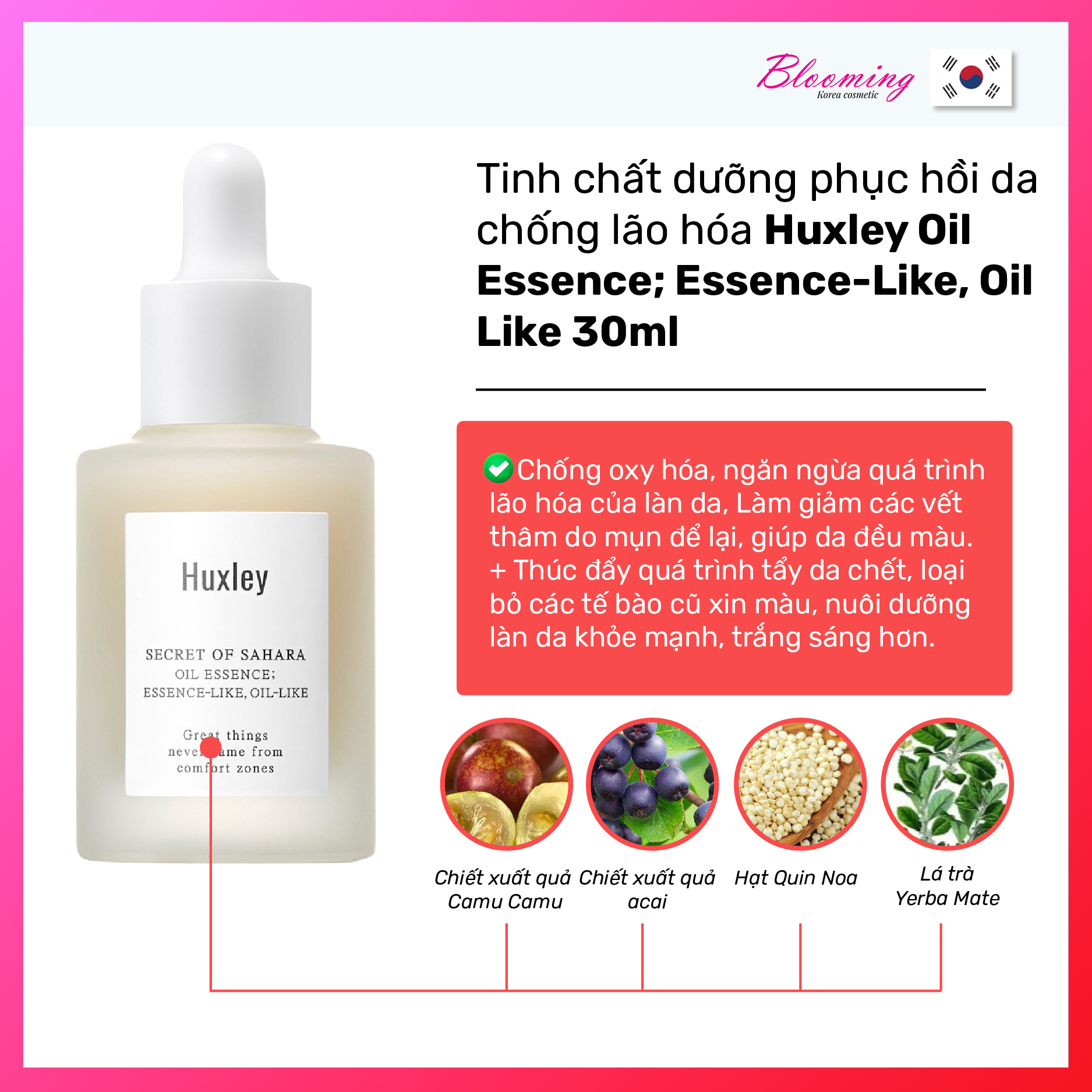 Tinh Chất Dưỡng Da Chống Lão Hóa Huxley Oil Essence; Essence-Like, Oil Like 30ml