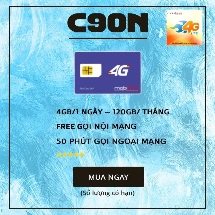 Sim 4G Mobifone C90N - FV119 Free Tháng Đầu - 4GB/NGÀY - 120GB DATA TỐC ĐỘ CAO - MIỄN PHÍ GỌI -HÀNG CHÍNH HÃNG