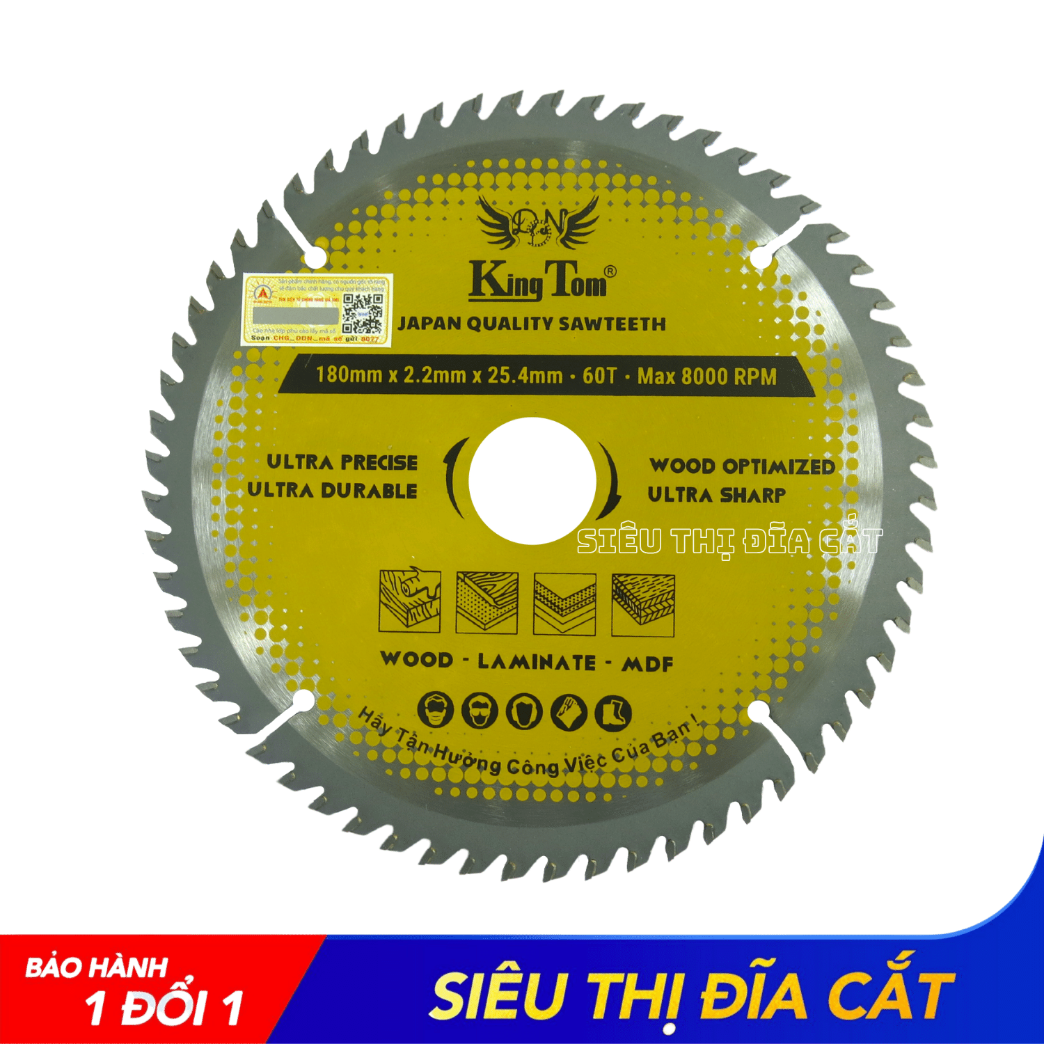 LƯỠI CƯA - LƯỠI CẮT GỖ 180-60 RĂNG KINGTOM VÀNG – CHẤT LƯỢNG VÔ ĐỊCH PHÂN KHÚC GIÁ RẺ!