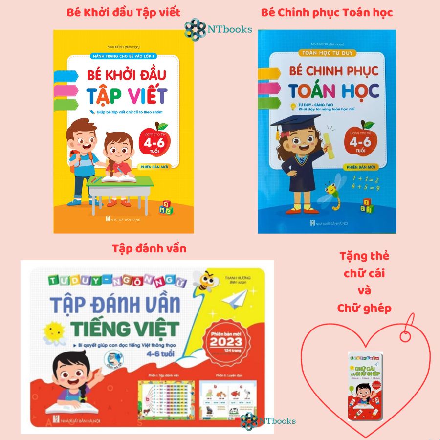 Sách - Combo 3 Cuốn Tập Đánh Vần Tiếng Việt (2023), Bé Chinh Phục Toán Học, Bé Khởi Đầu Tập Viết 4 - 6 tuổi