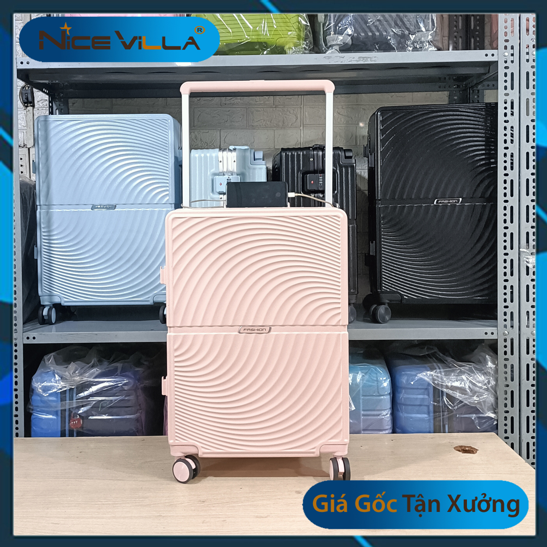 Vali Khung Nhôm Khóa Sập Vân Xoắn Cao Cấp Tích hợp cổng USB Size 22inch &amp; 26inch
