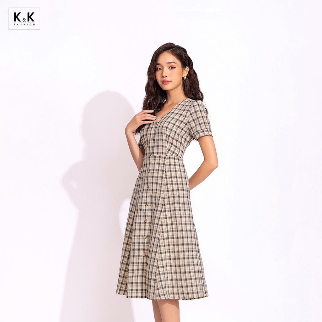 Đầm Caro Công Sở Dáng Chữ A K&amp;K Fashion KK150-11 Chất Liệu Tuytsi