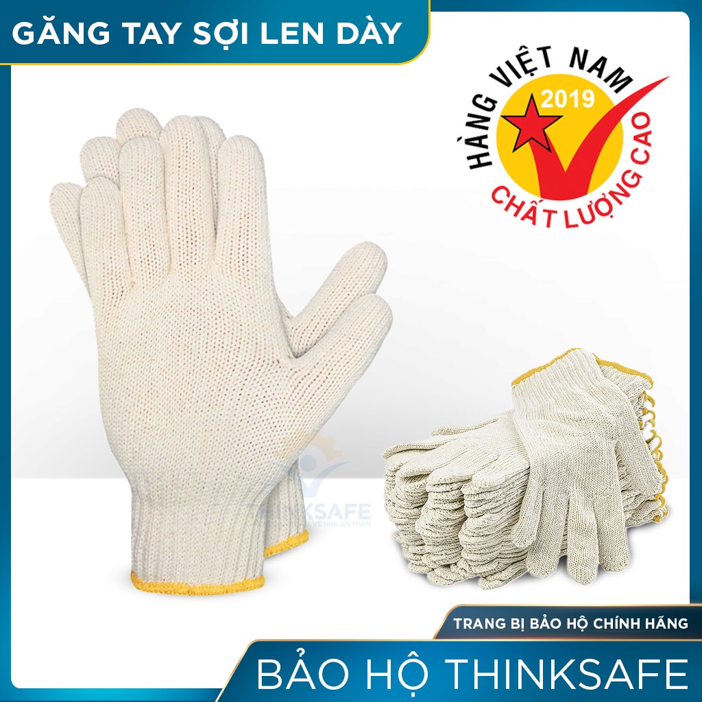 Găng tay bảo hộ lao động sợi len Thinksafe ôm sát, chống trượt, thao tác linh hoạt, găng tay len trắng , muối tiêu dày