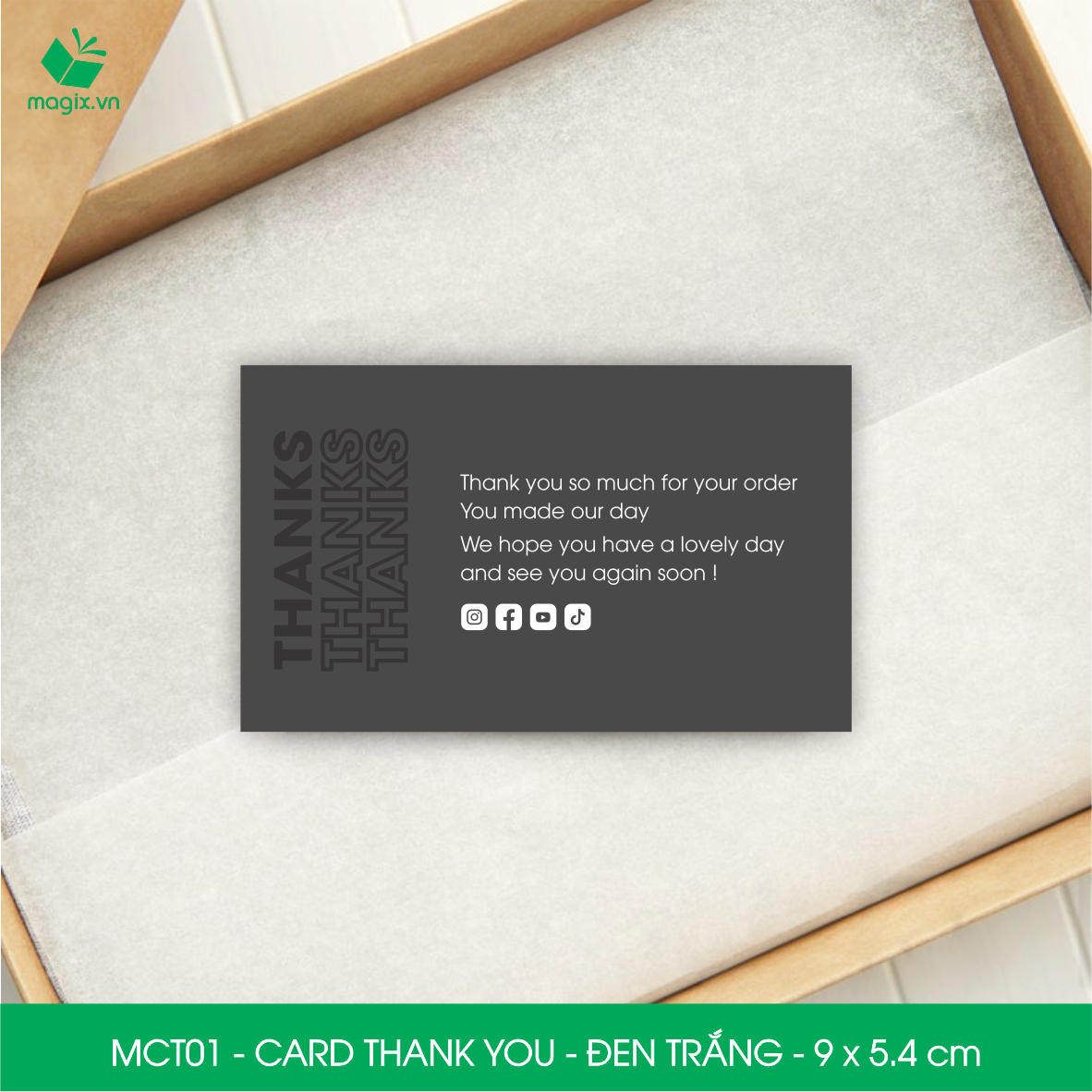 MCT01 - 9x5.4 cm - 1000 Card Thank you, Thiệp cảm ơn khách hàng, card cám ơn cứng cáp sang trọng