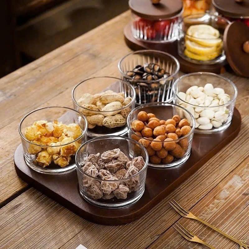 Hũ Đựng Mứt Tết 6 Ngăn Thuỷ Tinh Có Nắp - Khay Mứt Trái Tim - Kèm Khay Đựng Bánh Kẹo, Hoa Quả Trang Trí Ngày Tết Sang Trọng - HÀNG CHÍNH HÃNG MINIIN