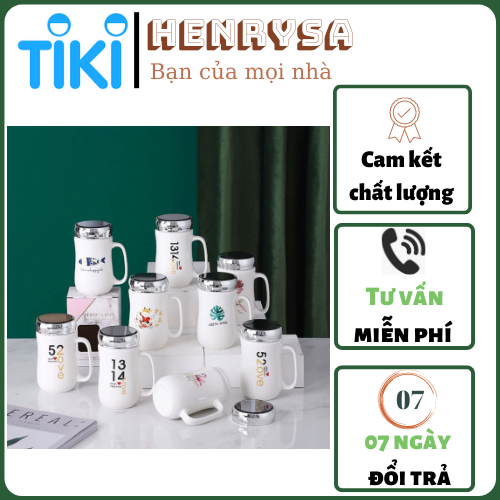 Ly Sứ Trắng Giữ Nhiệt, Nắp Tráng Gương - HENRYSA