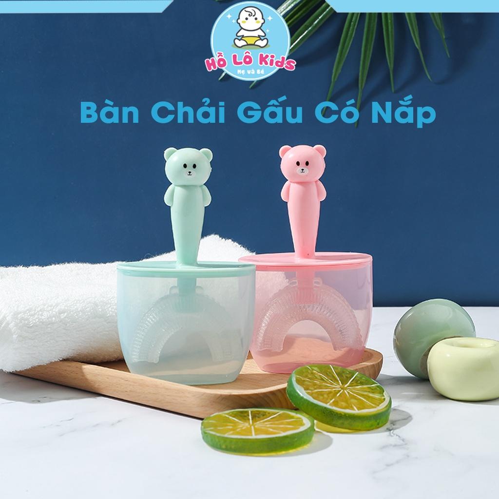 Bàn chải đánh răng cho bé hình gấu có nắp đậy chữ u cao cấp từ 2-12 tuổi Hồ Lô Kids