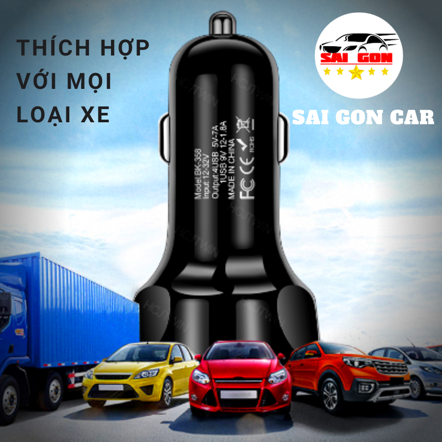 Tẩu sạc nhanh ô tô chia 4 cổng sạc, có tích hợp đèn led, hỗ trợ sạc nhanh QC 3.0, điện áp đầu vào 12V đến 32V
