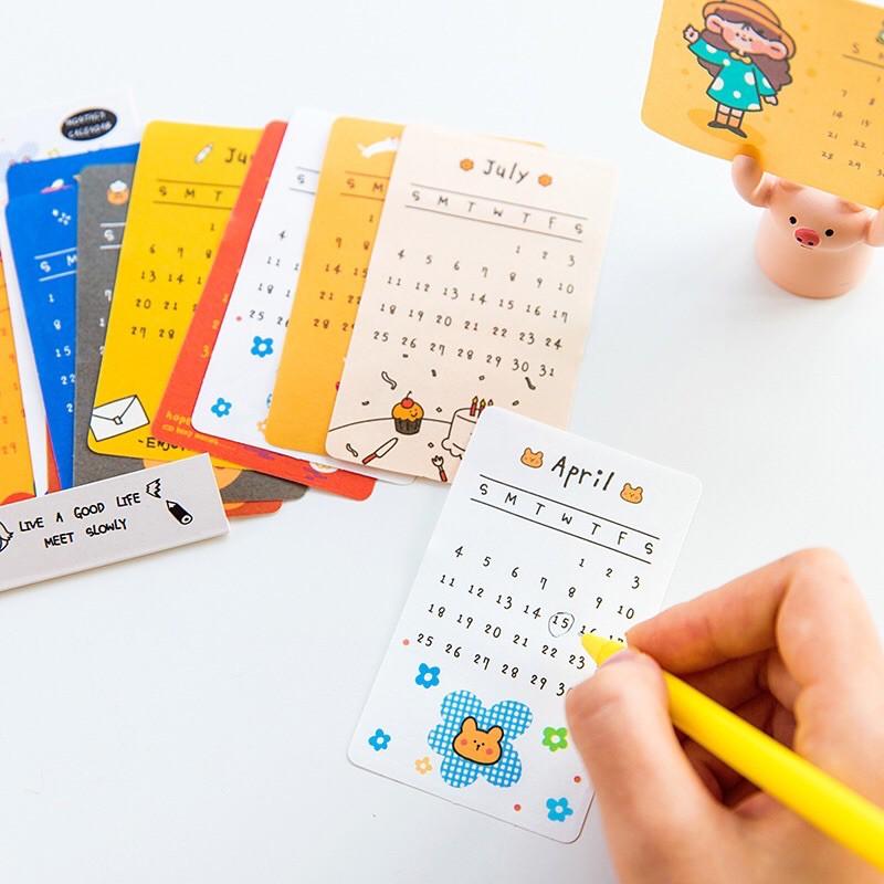 Sticker lịch giấy 2021 phong cách dễ thuơng Korea Bullet Journal