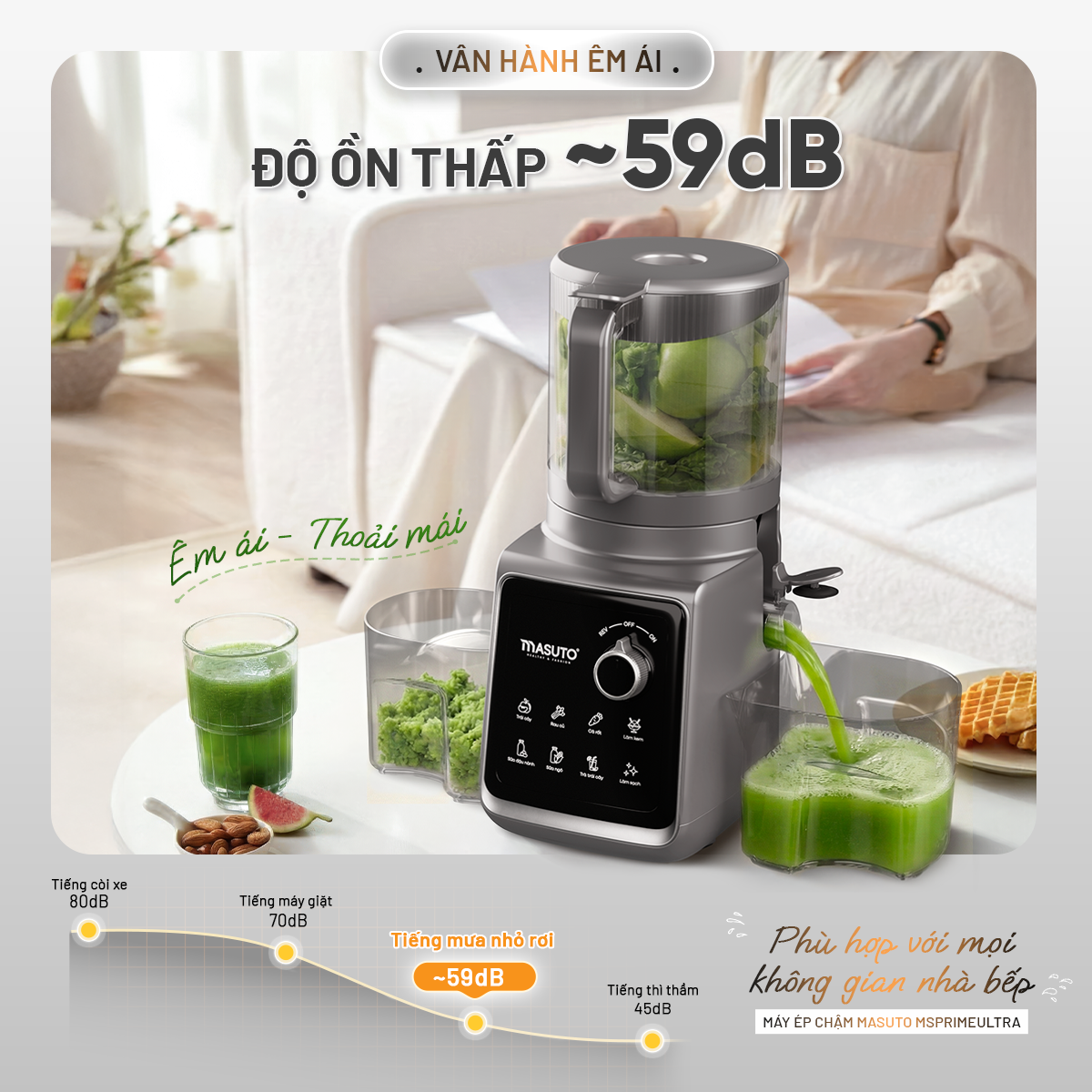 Máy Ép Chậm Trái Cây Làm Kem Toàn Năng 8in1 Masuto MSPrimeUltra, Công Suất 150W, Ống Tiếp Cực Đại 156mm, Ép Kiệt 99%, 8 Chế Độ Nấu - Hàng chính hãng