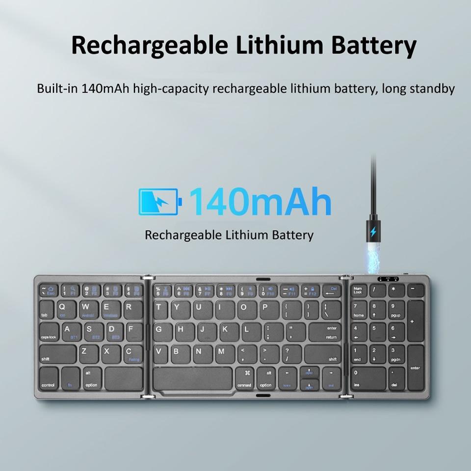 Bàn Phím Bluetooth Không Dây Gấp Được Có Đồng Bộ Số 3 Cho IOS / Android / Windows