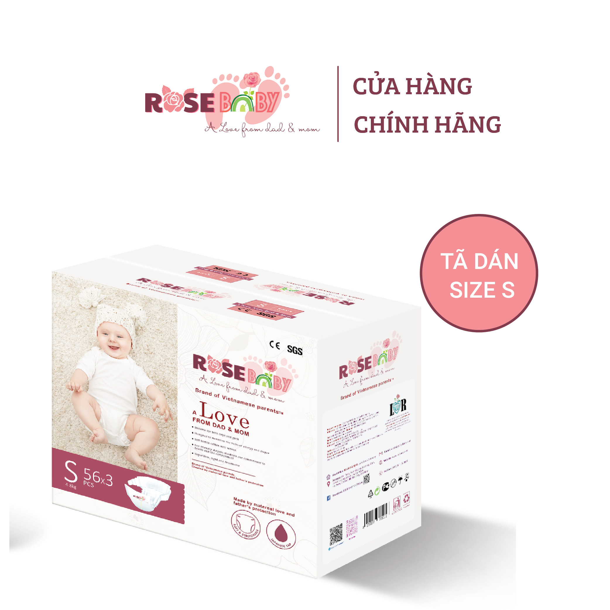 Thùng Bỉm Dán ROSE BABY Size S (168 miếng)