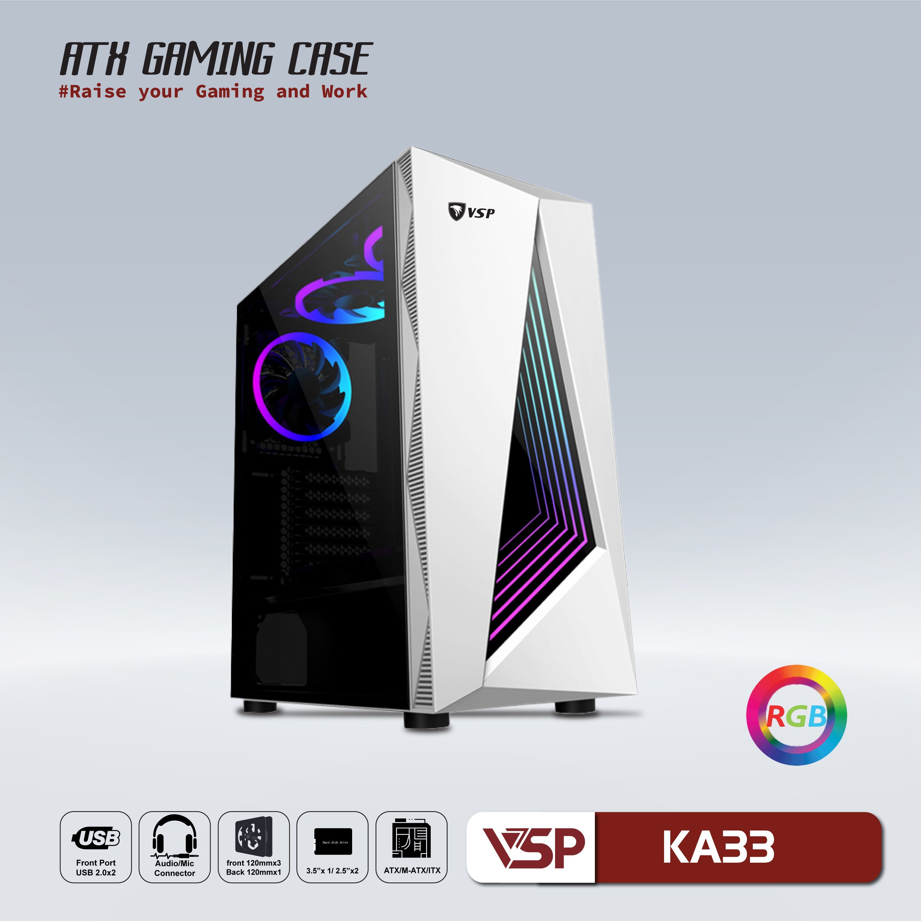 Case KA33 Trắng (ATX) (có sẵn LED RGB)