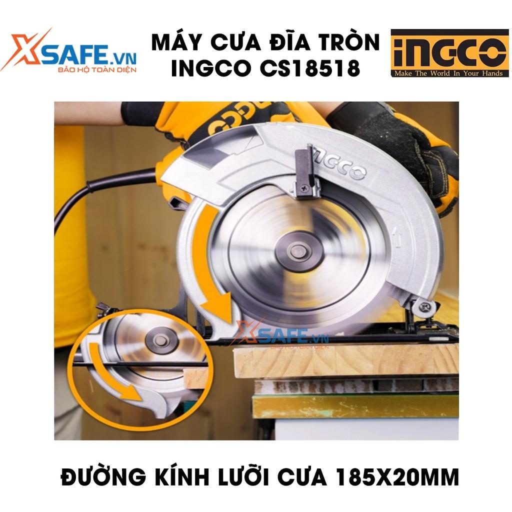 Máy cưa đĩa tròn INGCO CS18518 kèm theo 1 lưỡi cắt 185mm và 1 bộ than, công suất 1200W, tốc độ không tải 5000rpm