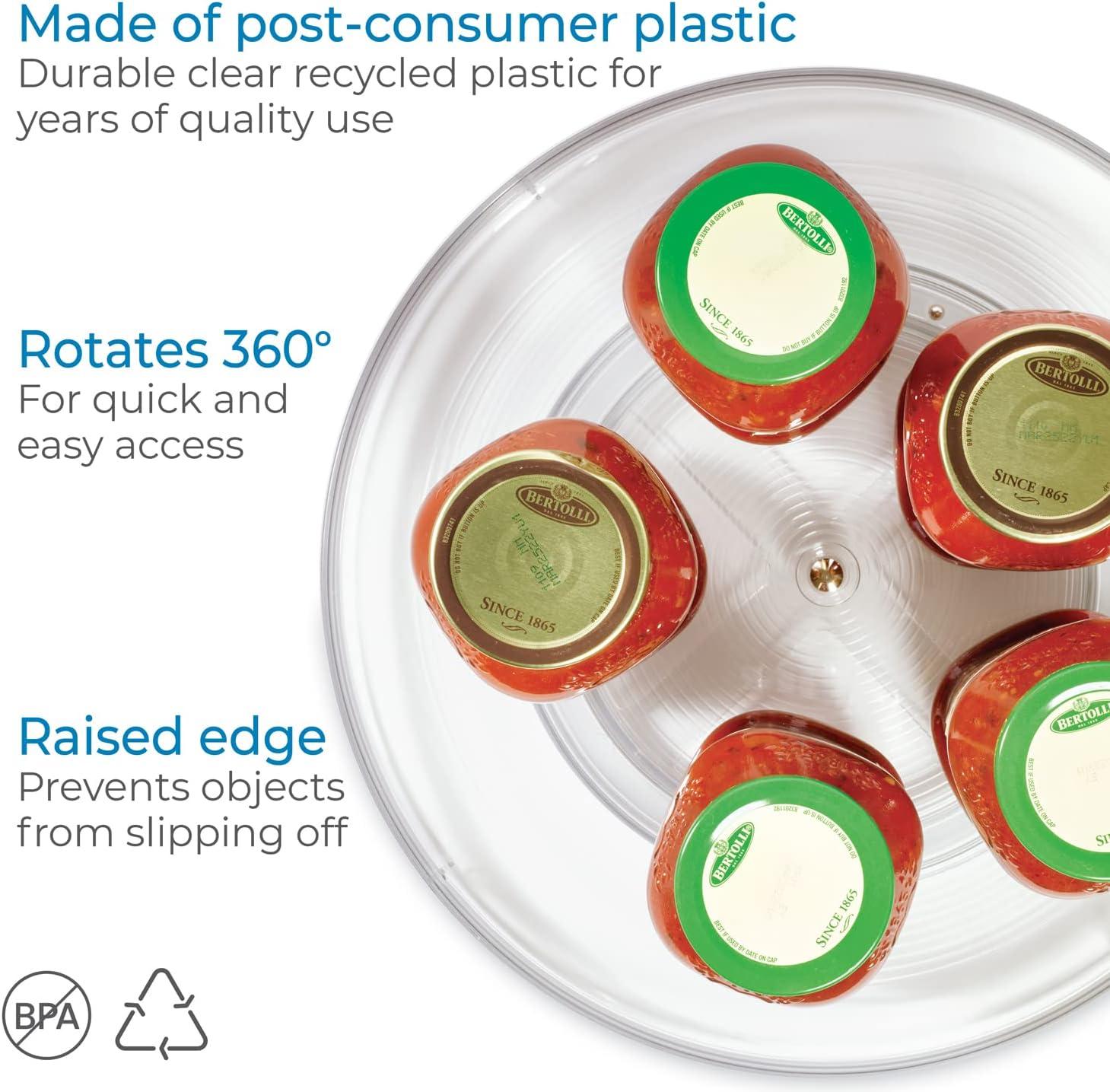 Tổ chức nhà bếp, khay quay bằng nhựa lớn mà không có phòng đựng thức ăn, máy quay cho lọ và gia vị, trong suốt