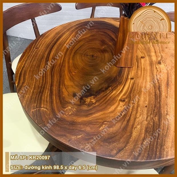 Mặt bàn tròn gỗ me tây nguyên tấm, mặt bàn ăn ngồi được 6 ghế đường kính 98.5 x dày 6.5 - KR20097