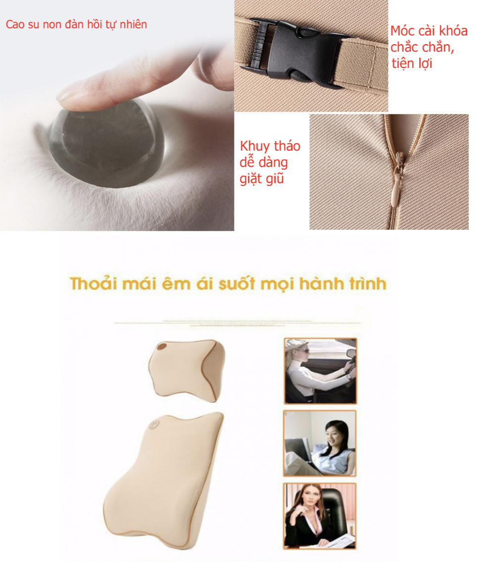 Bộ gối tựa đầu và lưng ô tô cao su non cao cấp