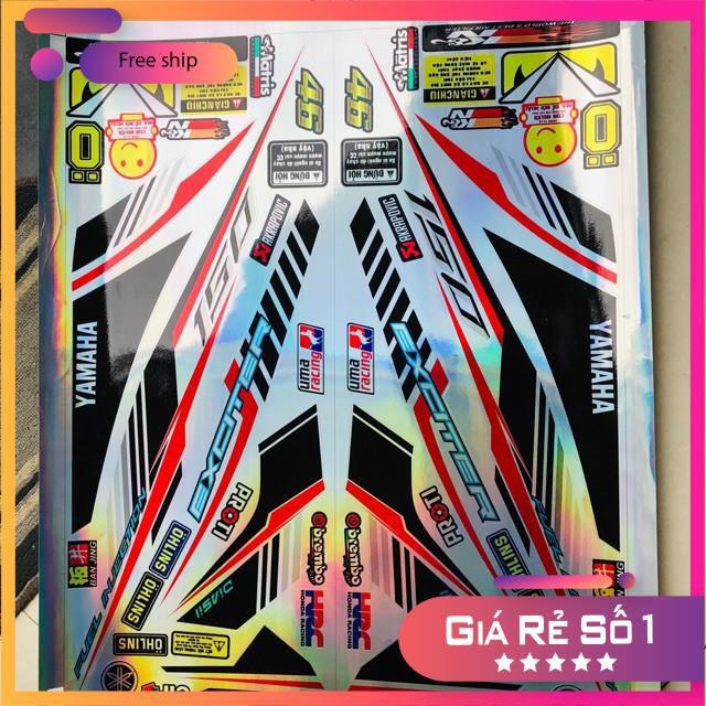 Tem rời dành cho xe exciter 150 đỏ đen chất liệu Crom ánh titan 7 màu chiếu