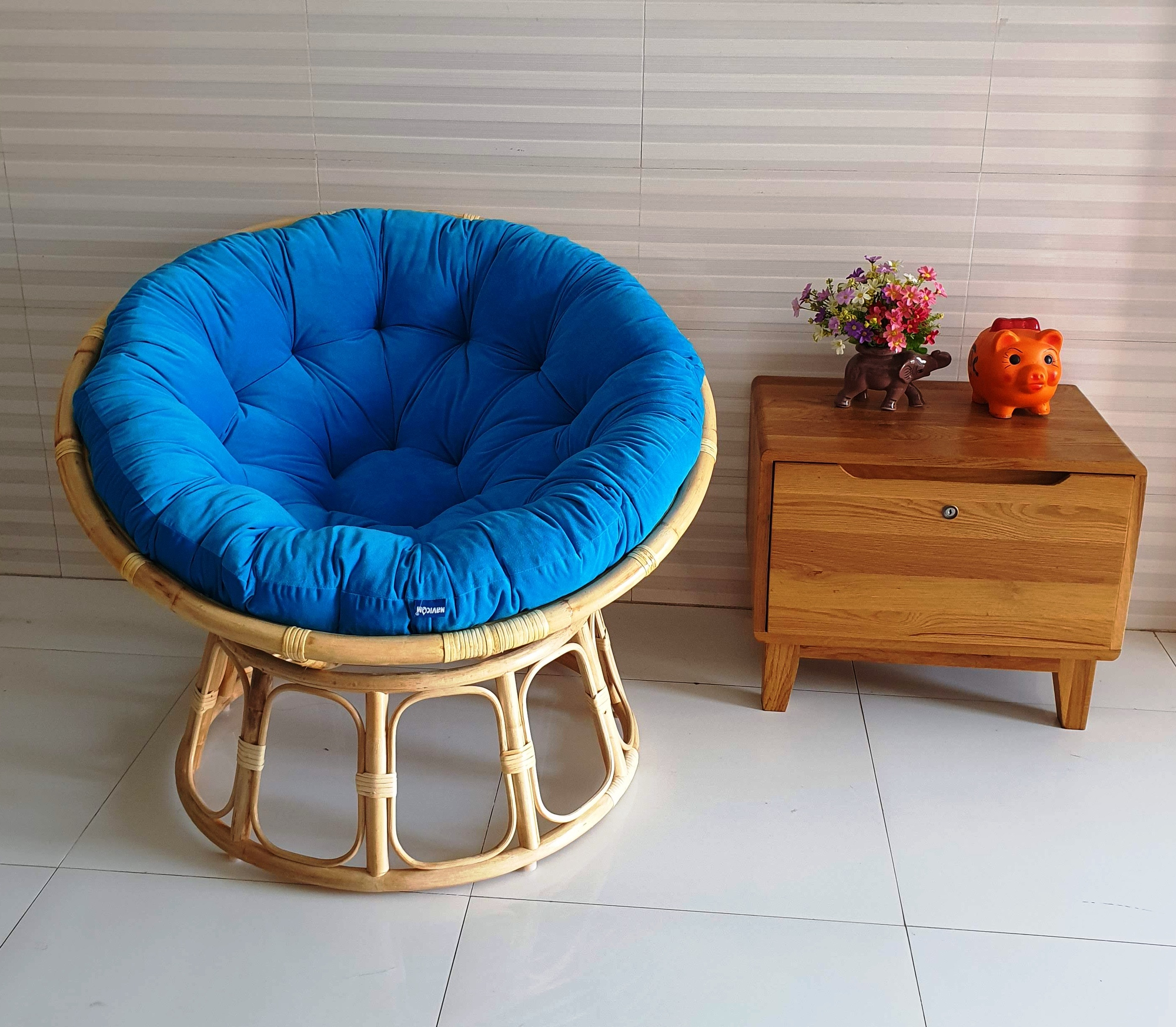 Ghế thư giãn papasan đủ size ( Nệm nhung cao cấp xanh biển)