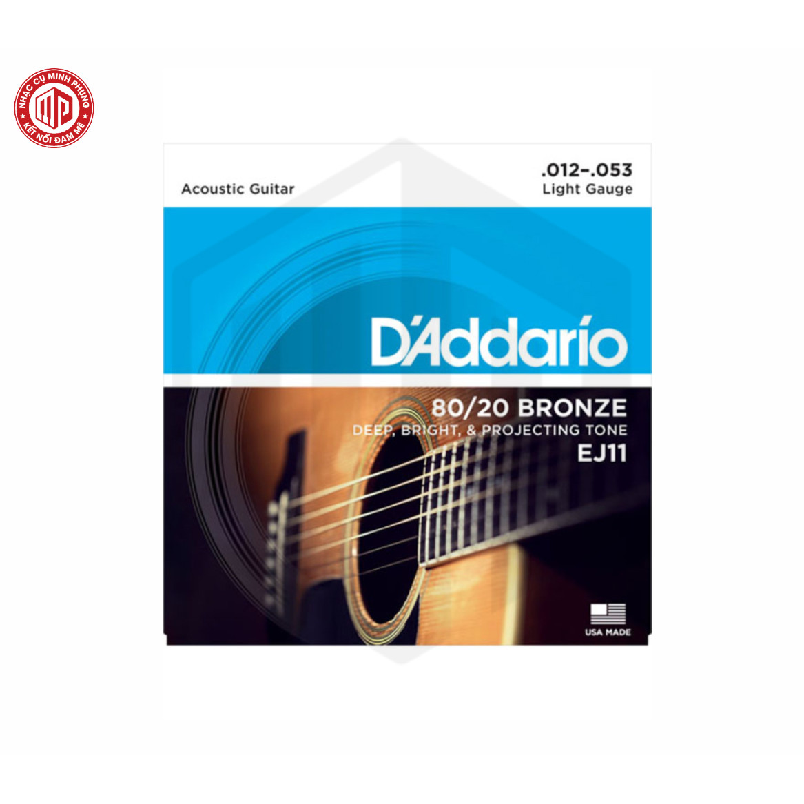 Bộ dây đàn Guitar Acoustic - D'Addario EJ11 - 80/20 Bronze, Light Gauge .012-.053 (12-53) - Hàng chính hãng