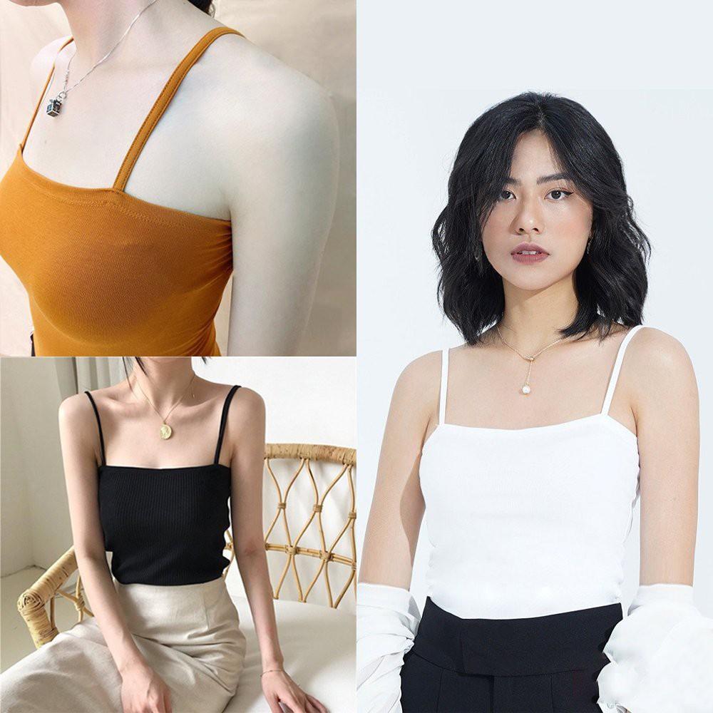 áo hai dây nữ dáng ôm, áo 2 dây nữ cotton zip dáng ôm co giãn không đệm ngực JOSEE’ - Màu Nâu
