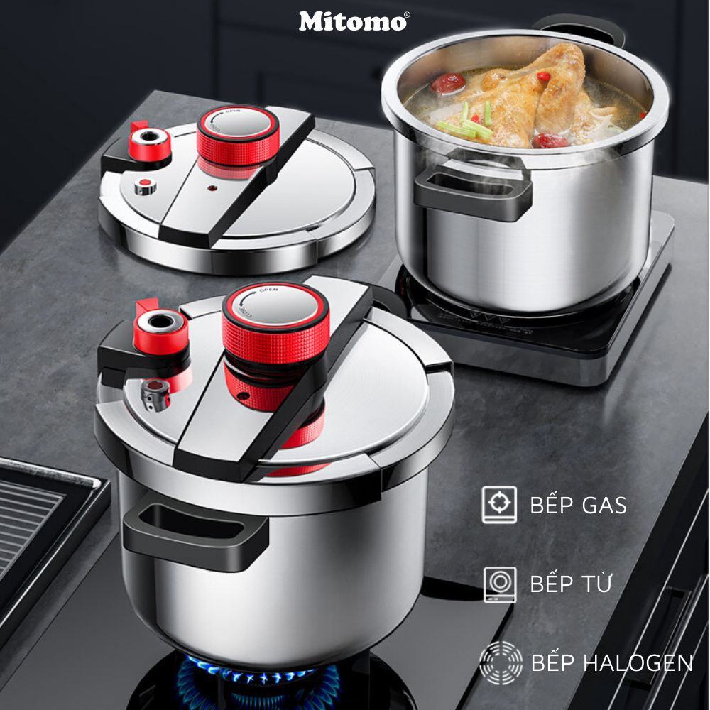 Nồi áp suất inox đáy từ cao cấp Mitomo 304AEU, nấu trên mọi loại bếp - Hàng chính hãng bảo hành 12 tháng