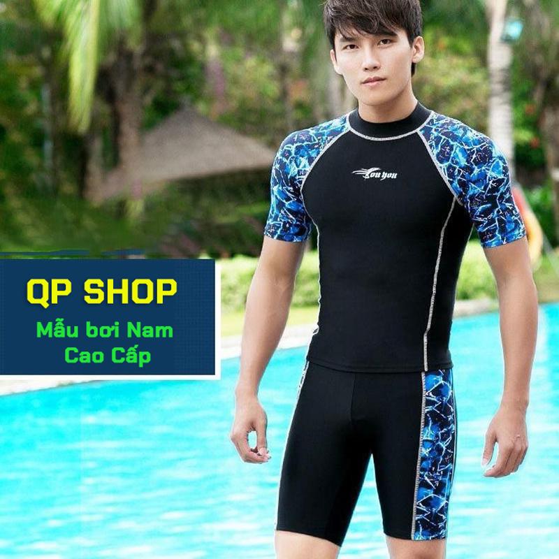 Đồ bơi nam kín đáo 2 mảnh cho bơi lội chuyên nghiệp cao cấp chất liệu thun mềm mại QN005