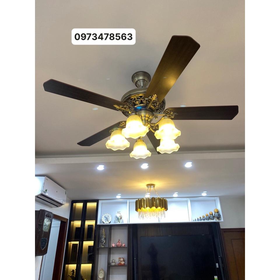 Quạt Trần Đèn 5 Cánh Tân Cổ Điển Cao Cấp Cho Phòng Khách- Ngủ,Điều Khiển Từ Xa Siêu Mát,Hàng Nhập Khẩu