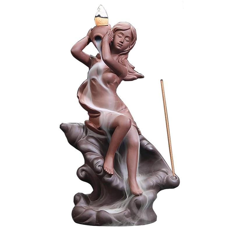 Mermaid Backflow Incense Holders Handmade Purple Sands Incense Sticks Censer Home Decor Gift Artwork Statue