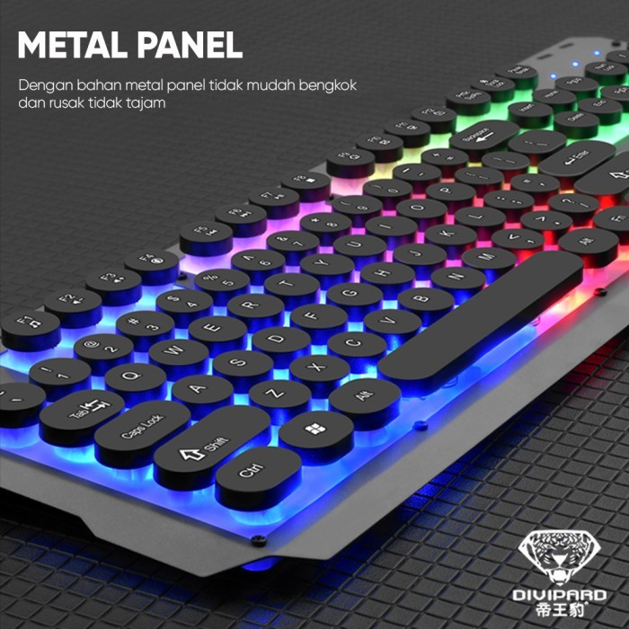 Bàn phím game thủ phím tròn Divipard GK-40 Punk Metal LED Rainbow - Hàng nhập khẩu