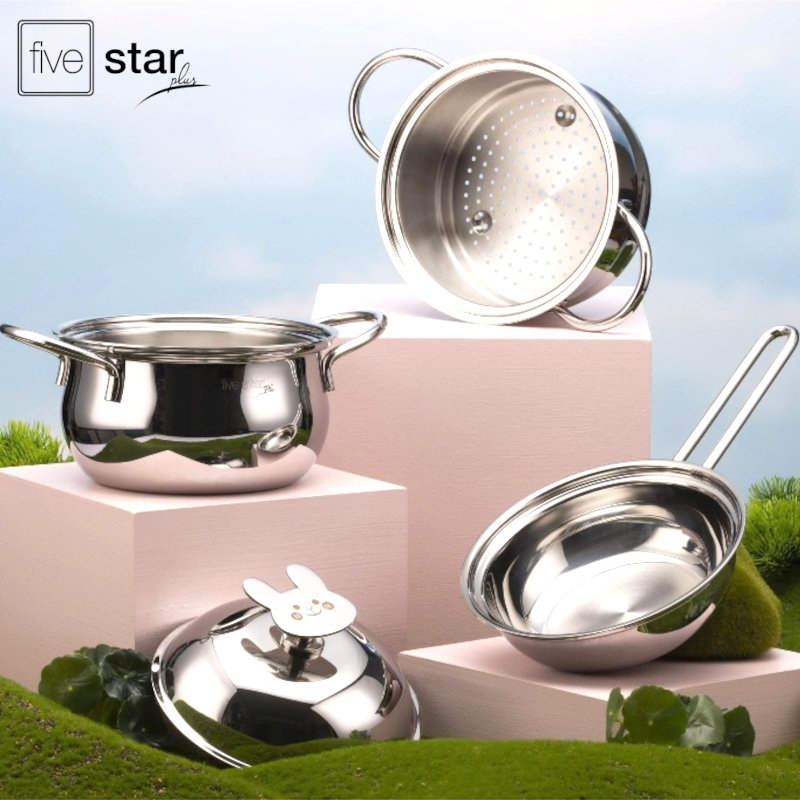 Bộ Nồi Baby 3 Món Fivestar Plus FPB3005 3 Lớp Inox 304 gồm 1 nồi 16 cm 1 xửng 16 cm 1 chảo 16 cm