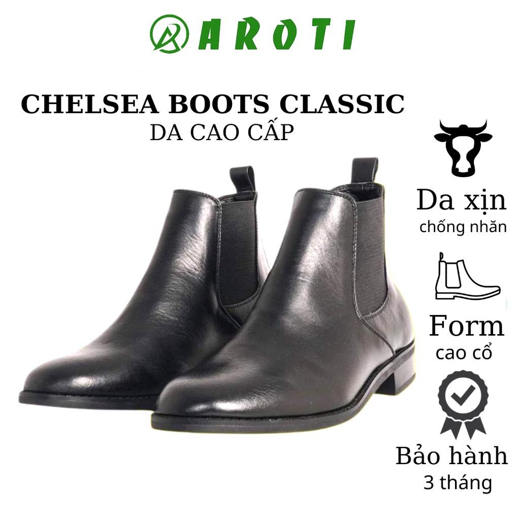 Giày Chelsea Boots Classic AROTI Da cao cấp, đế cao su 3cm CB549 NHÁM CHUN