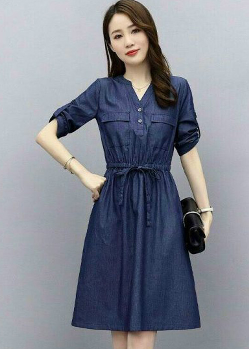 ĐẦM JEAN NGỰC PHỐI TÚI EO RÚT D792