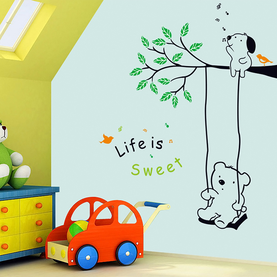 Decal Dán Tường Xích Đu Gấu Binbin EB130