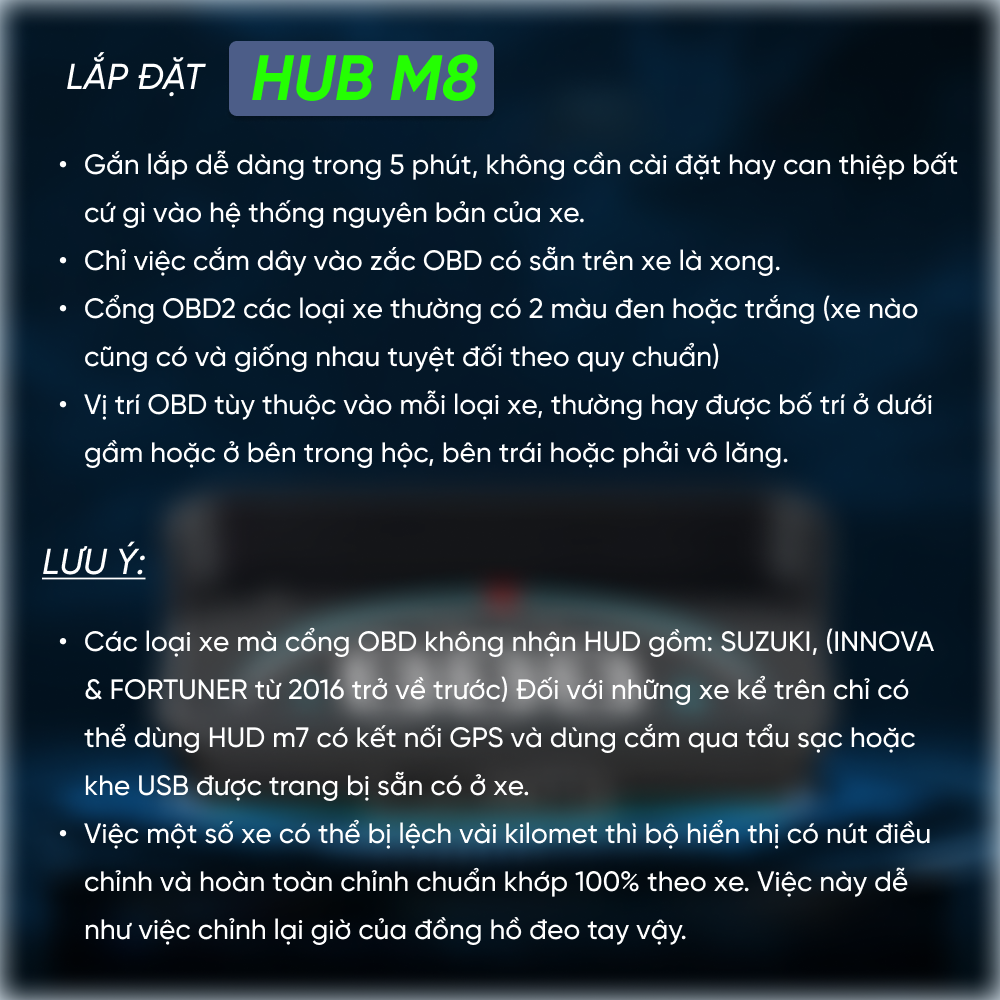 Thiết bị hiển thị và cảnh báo tốc độ hắt kính lái xe ô tô Hud M8 - OBD 2, dùng được cho đa phần các loại xe