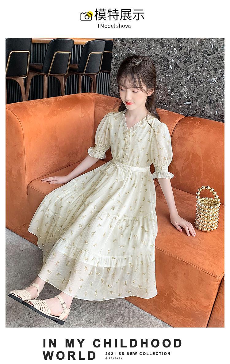 DONGSHOP HOT Váy bé gái mùa hè váy trẻ em hoa chiffon đầm 2023 bé gái lớn cô gái váy mùa hè siêu tiên