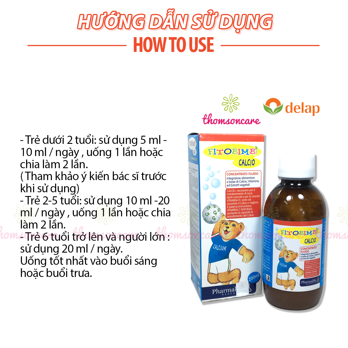 Calcio Bimbi của hãng Fitobimbi - Bổ sung Canxi và vitamin D cho bé, giúp trẻ phát triển chiều cao - Nhập khẩu chính hãng từ Ý