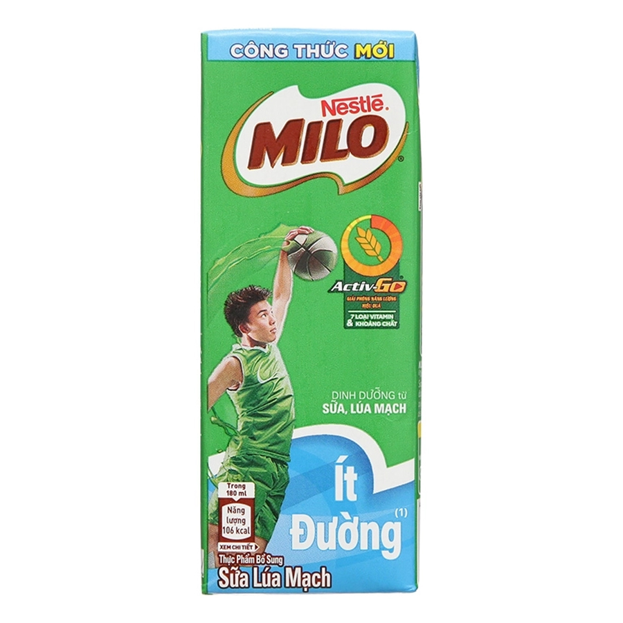 [Tặng Túi Đeo Chéo Chữ Nhật Milo] Sữa lúa mạch Nestlé MILO ít đường thùng 48 hộp x 180ml (12x4x180ml)