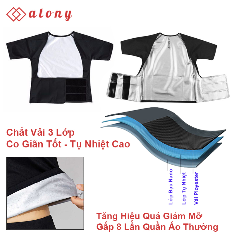 Set Đồ Tập Sinh Nhiệt ATONY Cao Cấp Cho Nữ, Tráng Nano Bạc Hỗ Trợ Giảm Cân, Đổ Mồ Hôi, Tan Mỡ Bụng - Hàng Chính Hãng (Áo Đai Lửng + Quần)