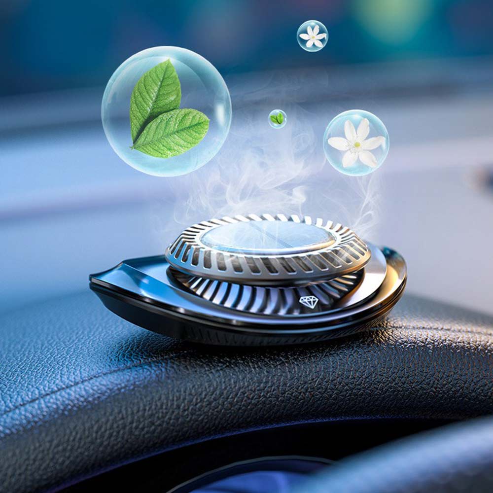 Khử mùi nội thất ô tô năng lượng mặt trời kiêm bảng số phone ẩn hiện Car Perfume Solar Rotating Aromatherapy Car