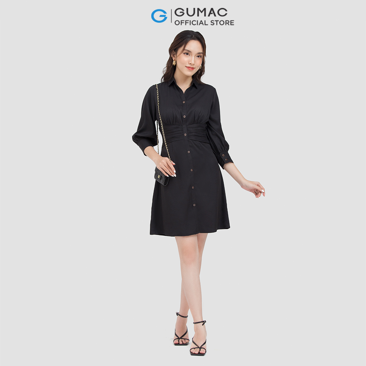 Đầm sơ mi nữ GUMAC DC06011 nhún eo