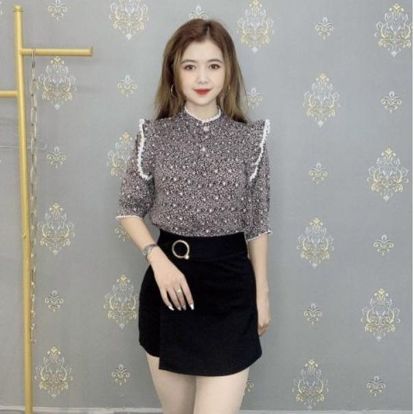 Áo Kiểu Hoa Nhí Dáng Tay Lỡ Phối Bèo Cánh Tiên