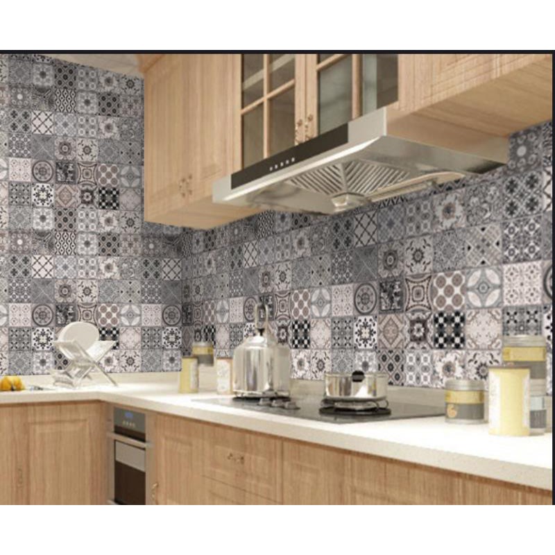 Combo 3 mét giấy dán bếp, decal dán bếp tráng nhôm Ô GẠCH BÔNG XÁM khổ 60cm có keo sẵn