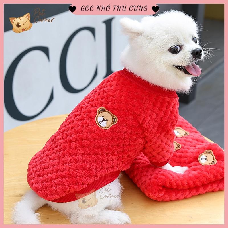Áo nỉ lông cao cấp họa tiết gấu cho thú cưng, áo cho chó mèo mùa đông