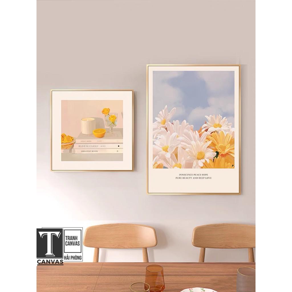 Tranh canvas tràn viền treo tường phòng khách, tranh bông hoa sắc màu H 140-144