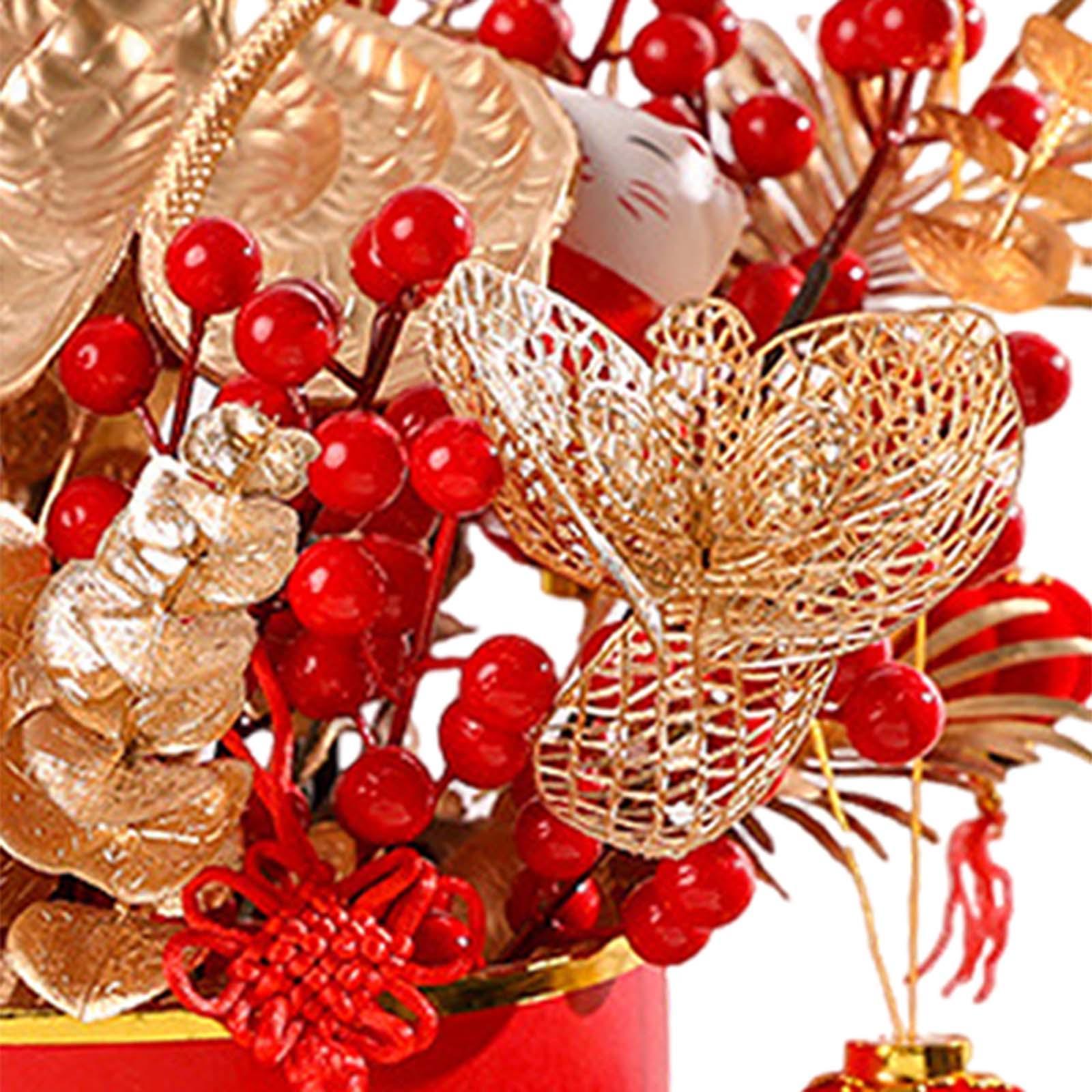 2x Simulation Red Berries Flowerpot Feng Shui Decoration Decorative